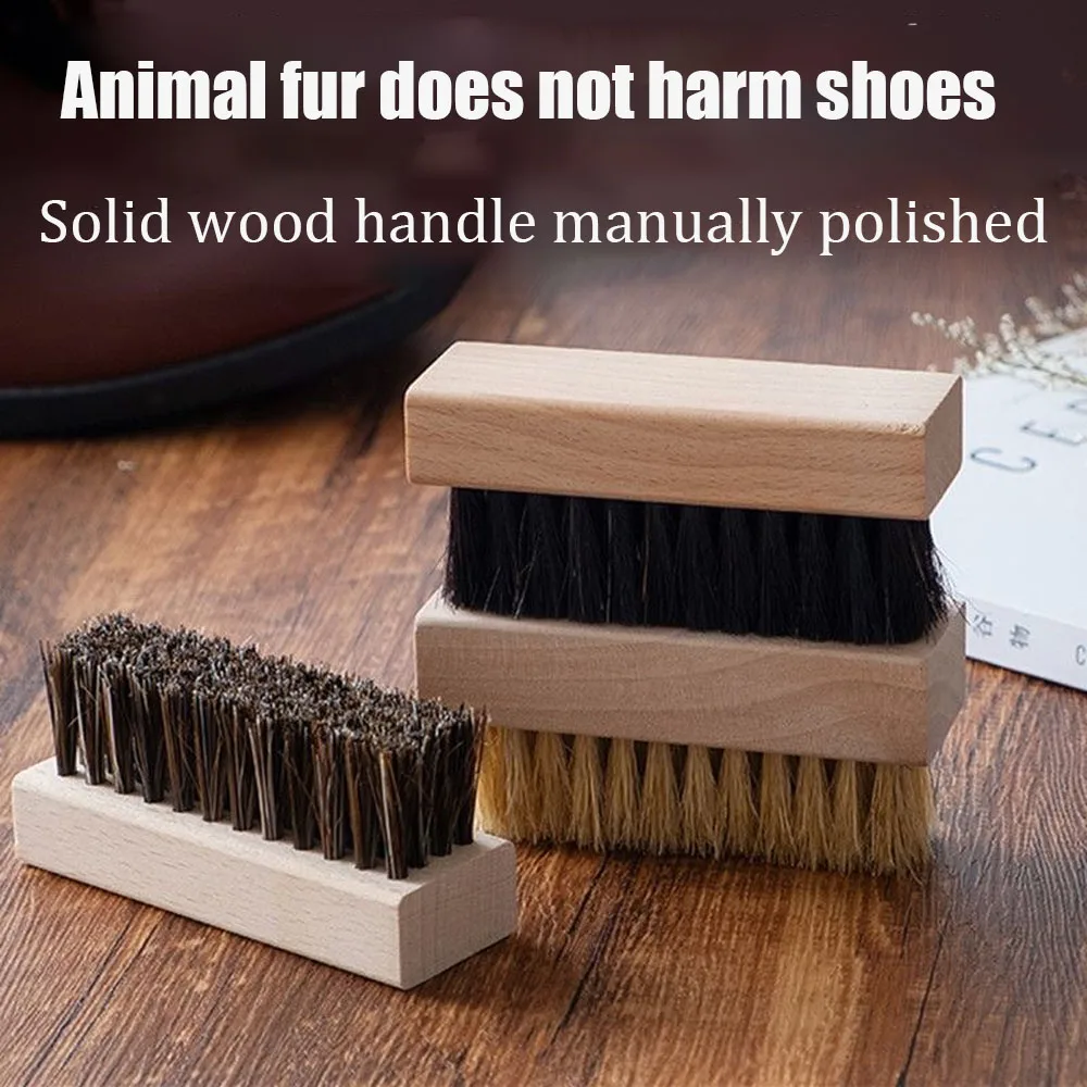 Solid wood soft bristle brush, horsehair shoe brush, shoe cleaning brush, nylon wire brush, pig hair plastic wire brush