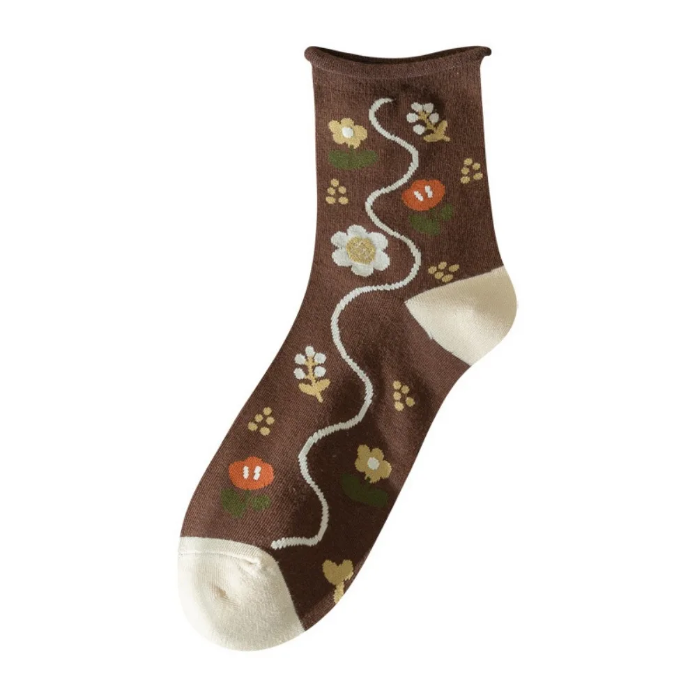 

Sleep Socks Sweet Flower Middle Tube Socks Flower Thickened Floral Print Socks Hosiery Breathable Knitted Mid-tube Socks Winter
