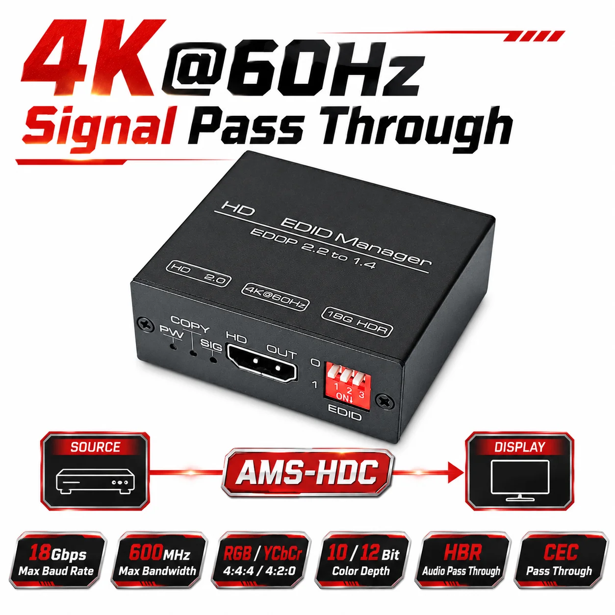 EDID Emulator Manager 4K 60Hz Prophecy 8 Extended Display 18G HDR Identification Modes Programmable EDID Copier Amplifies