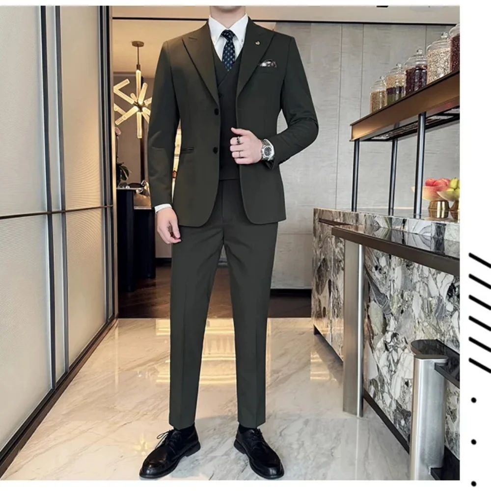 

Regular Classic Men's Suits Fit Slim 3 Pieces Blazer+Vests+Pants Double Breasted Vest Set Business Wedding Party