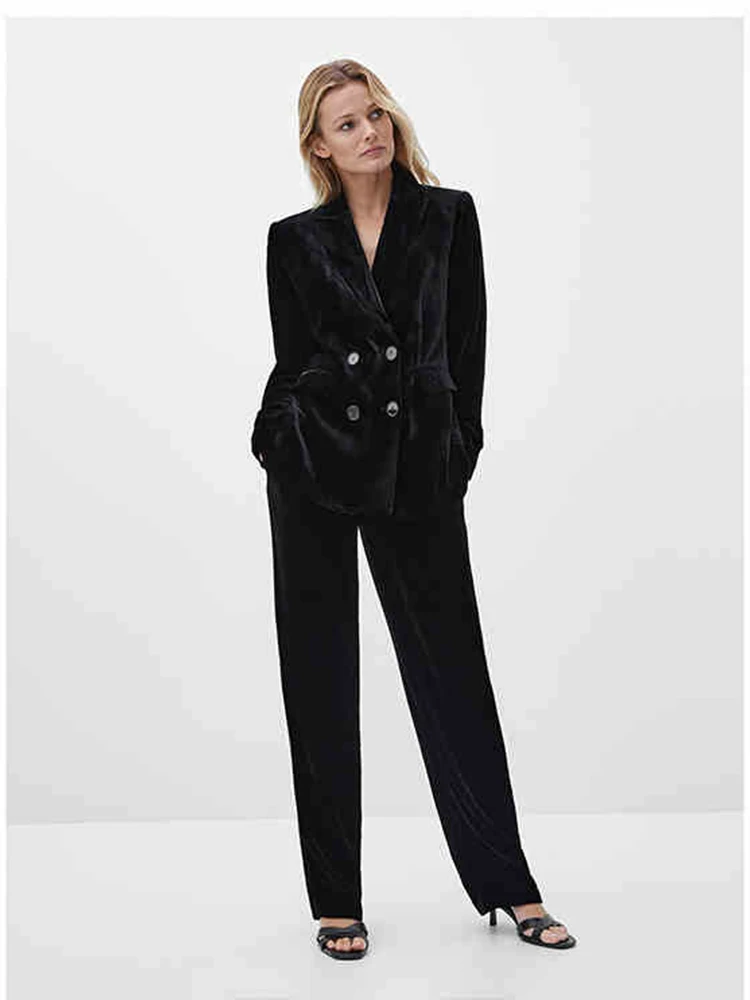 

Slim Fit Velvet Black Womens Casual Commuter Blazer