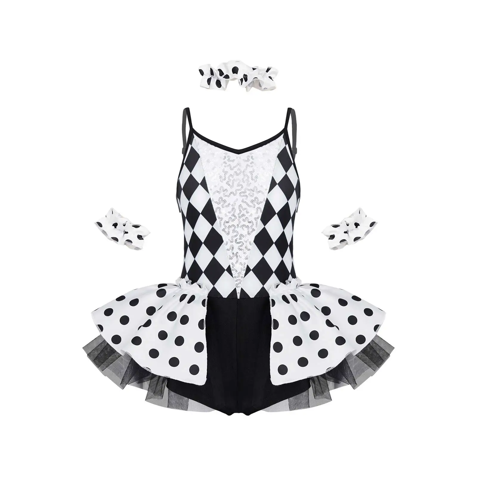Kids Clown Cosplay Costume Girls Halloween Scary Circus Clown Themed Party Black  White Grid Fancy Dress Up Tutu Leotard Dress - AliExpress 200000532