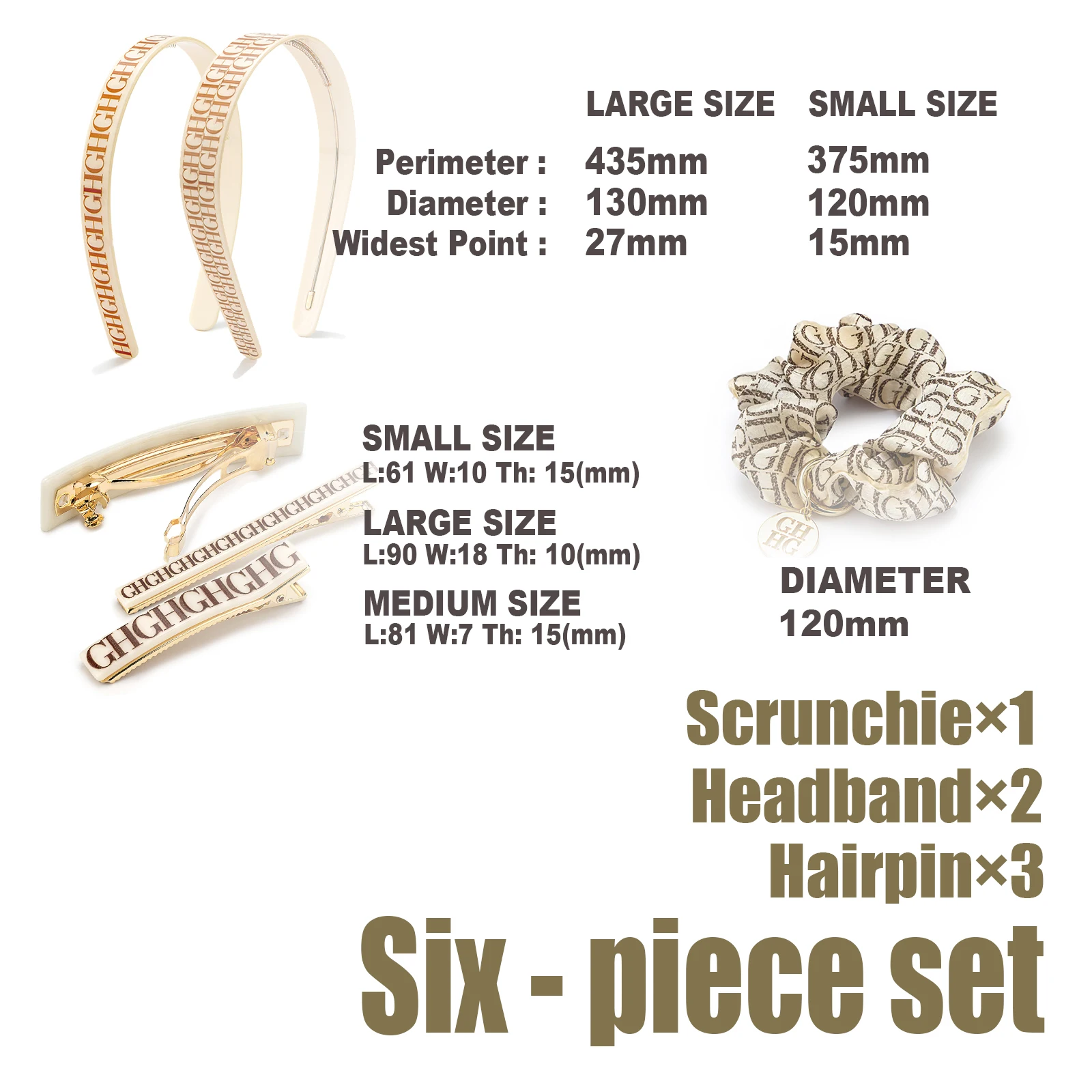 Women Hair Accessories Set 6Pcs Letter Pattern Scrunchie Headbands Hair Clips Daily Casual Style With Gift Box
