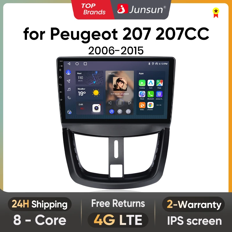 

Junsun V1 AI Voice Wireless CarPlay Android Auto Radio for PEUGEOT 207 2006-2015 4G Car Multimedia GPS 2din autoradio