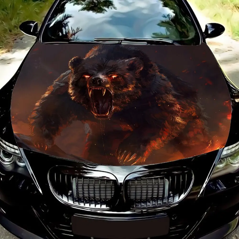 

Fierce Black Bear Car Hood Wrap Colorful Vinyl Sticker For Trucks, Decorative Bonnet Graphics And Auto Accessories,Waterproof An