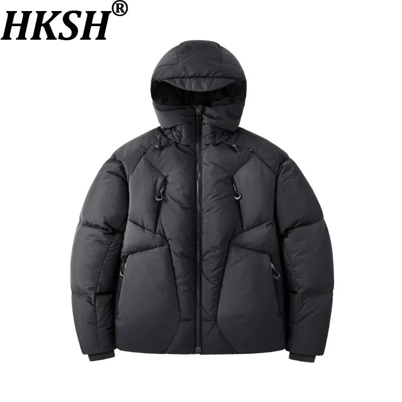 HKSH Autumn Winter New Men Dark Niche Design Sense Patchwork Hooded Down Jacket Trendy Casual Thickened Warm Padded Coat HK16610