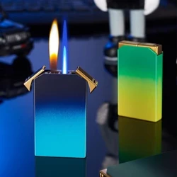 Creative Metal Fashion Gradient Color Dual Flame Butane Gas Lighter Dual Switch Without Switching Ignition Smoking Accessories