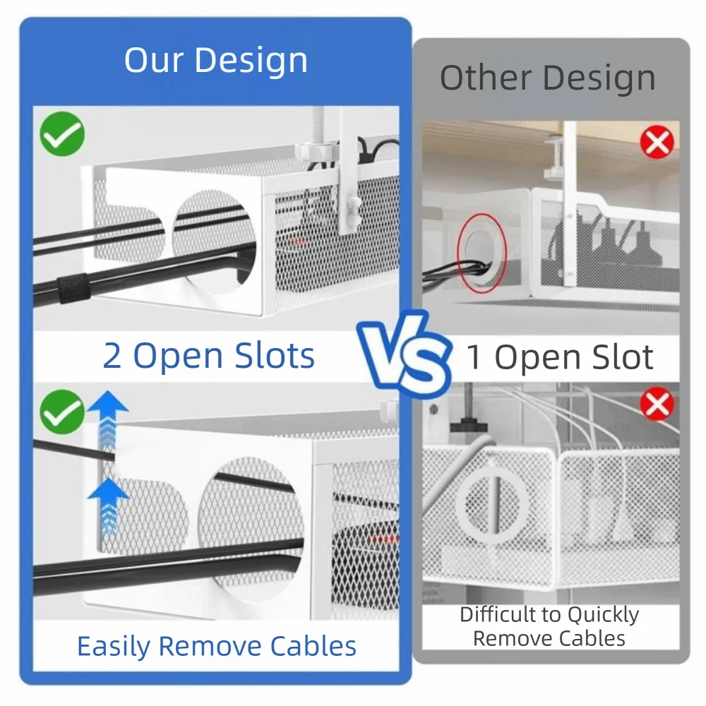 Carbon Steel Under Desk Wire Management Tray Space Saving with Clamp Adjustable Cable Organizers No Drilling