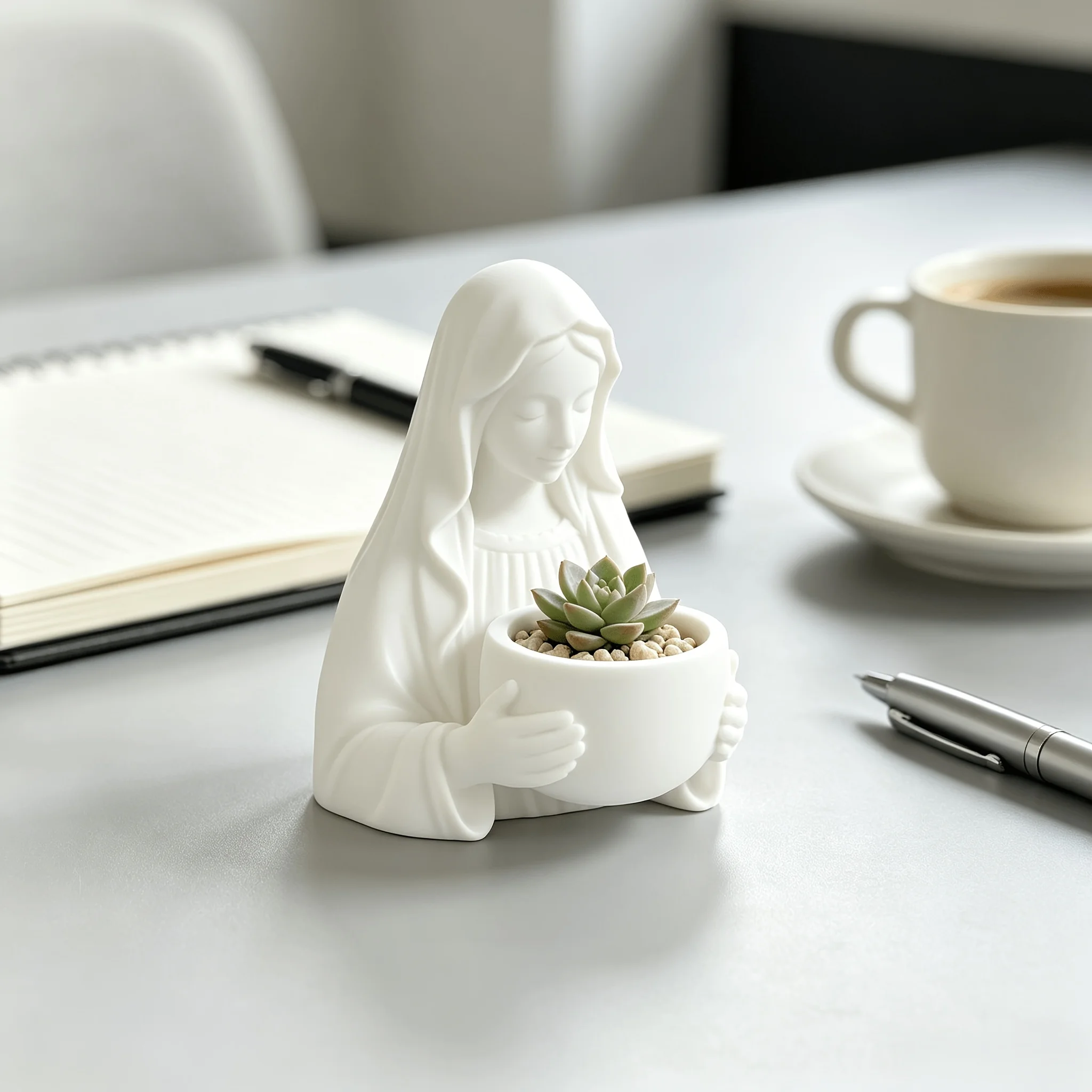 3D Printed Virgin Mary Flower Pot Rosary Storage Box Religious Decor for Prayer Corner Desktop Office Indoor Garden Altar
