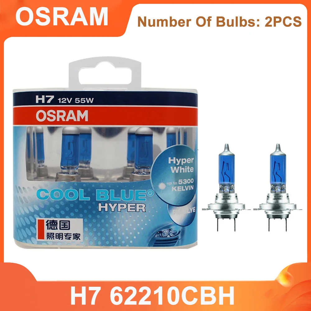 OSRAM Cool Blue Hyper H7 62210CBH PX26d Halogen Headlight Car Lamp Hi/Lo Beam 5300K 12V 55W White Car Light Bulb (2PCS)