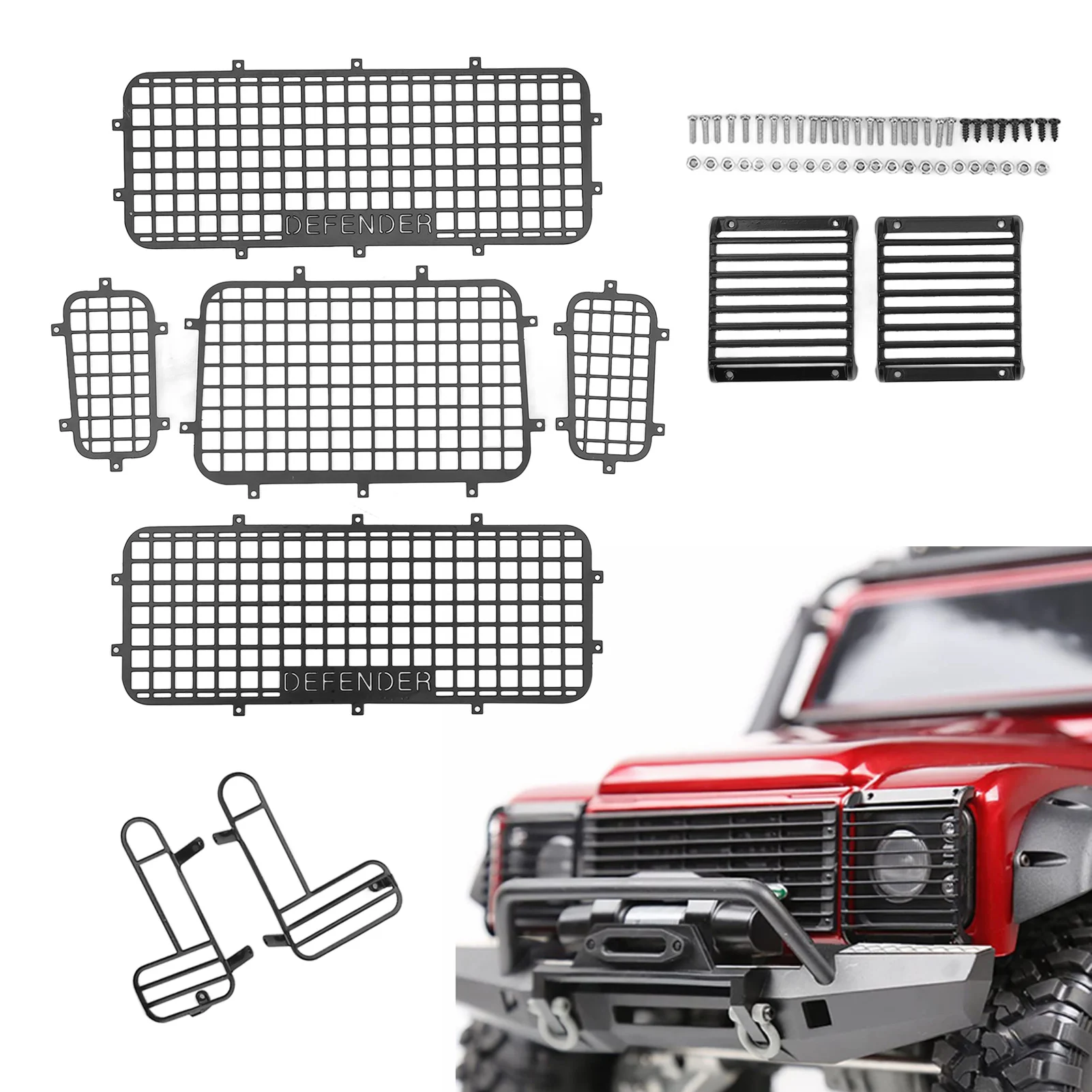 Rede de janela de carro rc, malha de janela de metal, simulação requintada, evita arranhões, proteção de janela defensor rc para carros traxxas trx4 rc