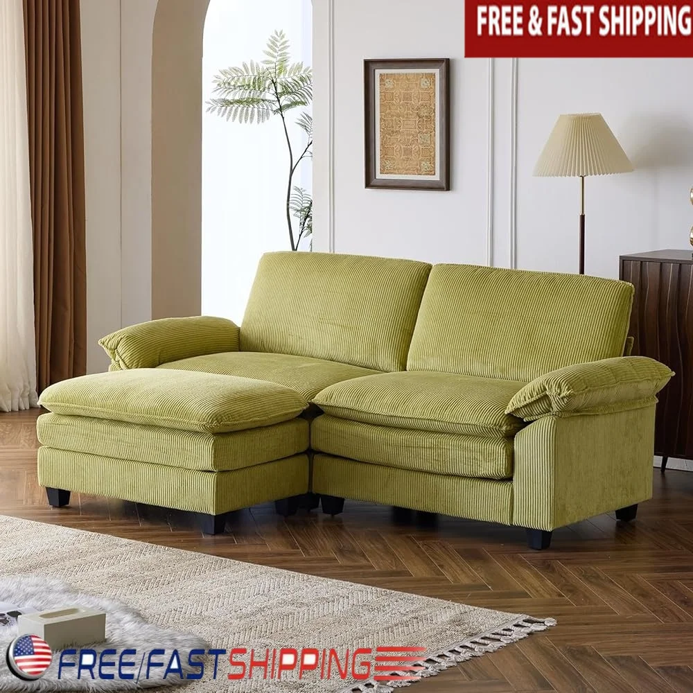 

Modular Sectional Sofa with Ottoman Deep Seat Comfortable Corduroy Upholstered Couch Furniture Living Room Apartment