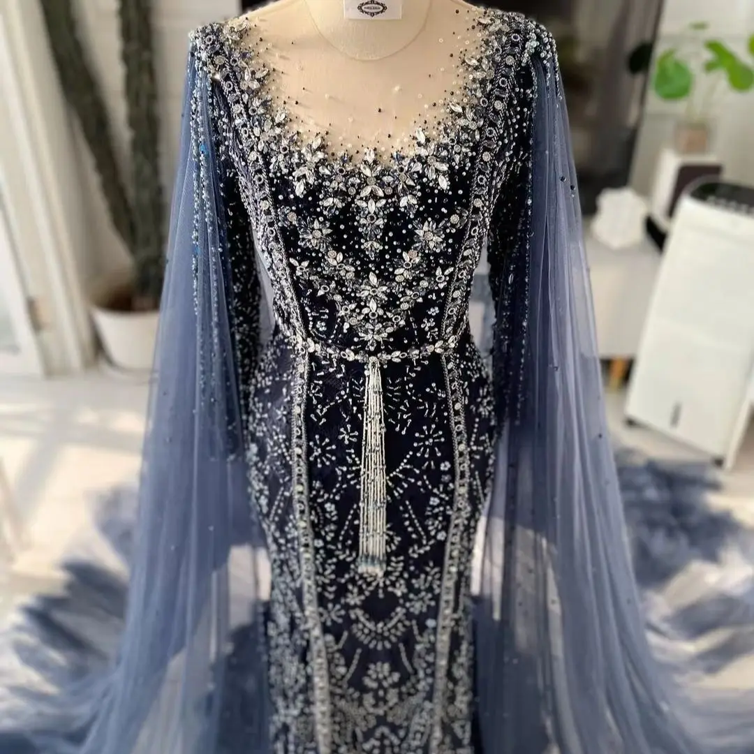 

FATAPAESE Customized Clothes Fully Crystal GownTulle Sleeve Illusion Beaded Sparking Gems Stones Bodice Removable Tail Cape