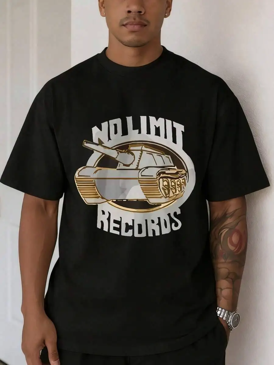 Men's Graphic Tee, No Limit Records Art Printed T Shirt, Streetwear Tops For Men, Short Sleeve, Daily Party Outfit, 100% Cotton