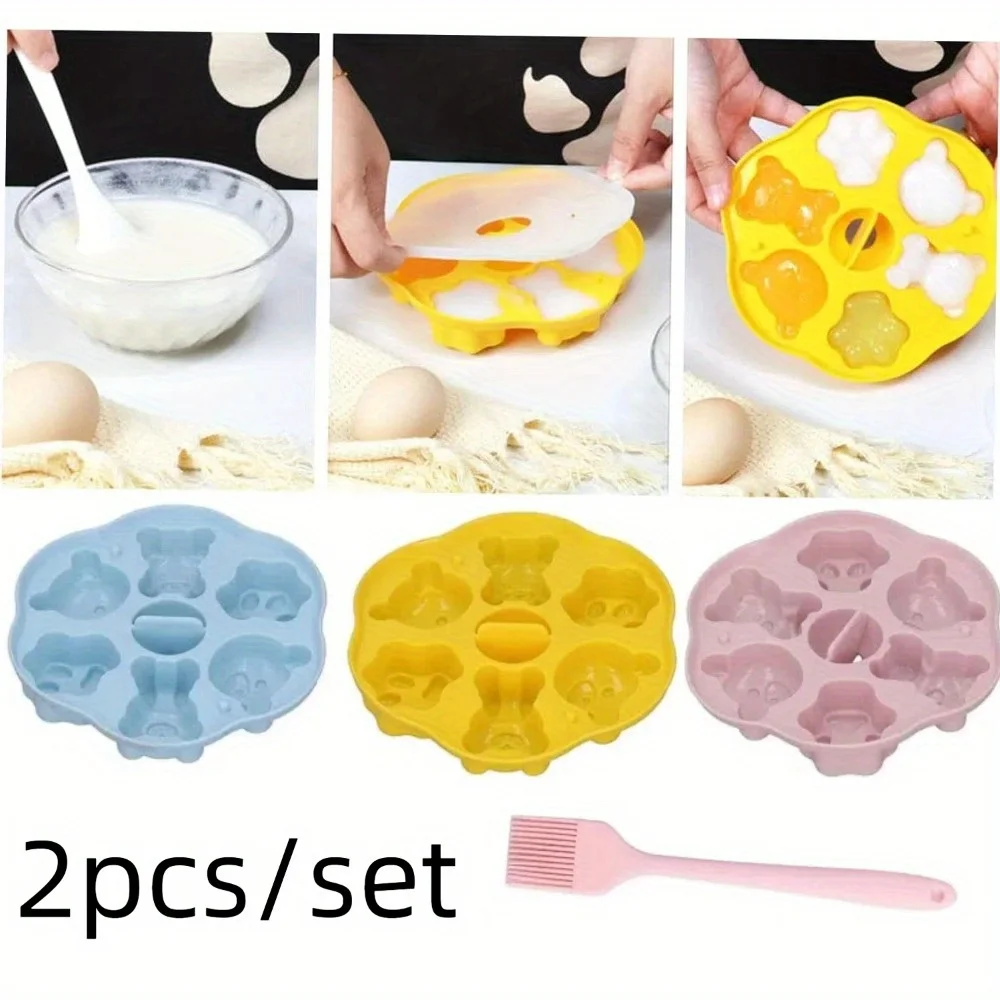 

Bear Cookie Molds Chocolate Dessert Molds Set High Temperature Resistant Silicone Lid Pastry Ice Jelly Baking Tools with Brush