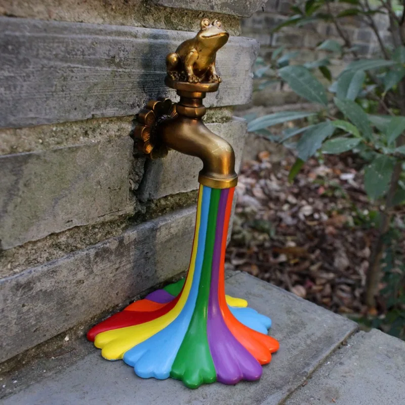 Creative Rainbow Faucet Ornament,Garden Statues,Resin Crafts,Outdoor Courtyard Balcony Creative Art Ornament,Garden Decoration