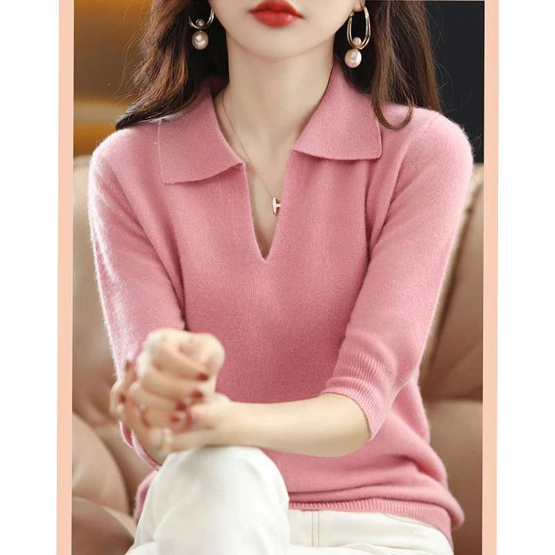 Spring Autumn Korean Style Solid Simple Sweater Top Women Elegant Fashion All-match Knitting Pullover Ladies Temperament Jumper