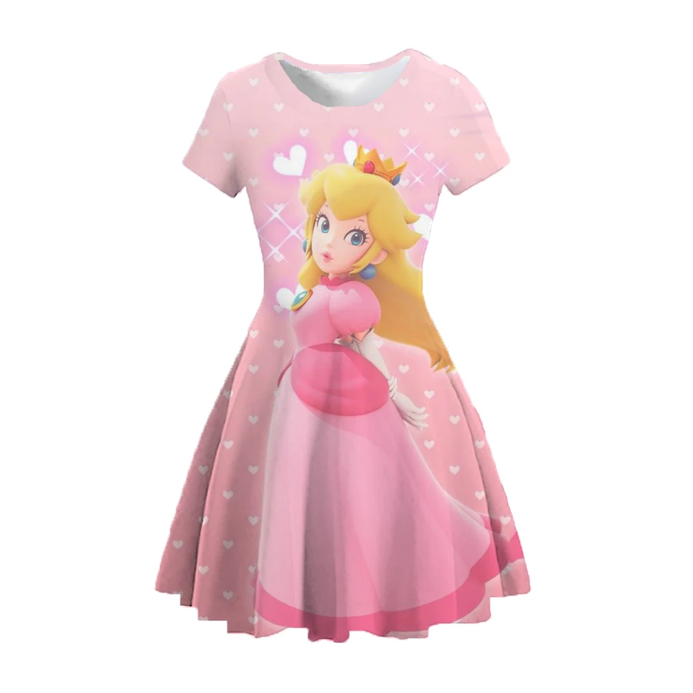 Peach Princess Cosplay Dress Girl Movie Role Playing Costume Birthday Party Stage Performace Outfits Kids Carnival Fancy Clothes