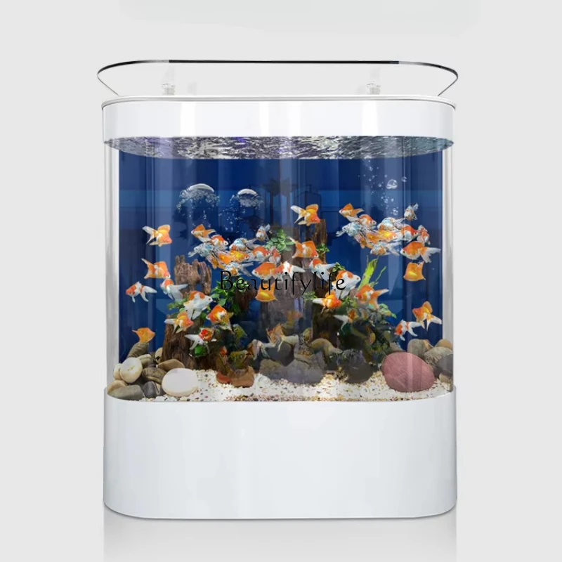 غرفة معيشة بخزانة الأسماك بجوار خزانة التلفزيون، حوض زجاجي صغير متكامل وخالي من الماء #2