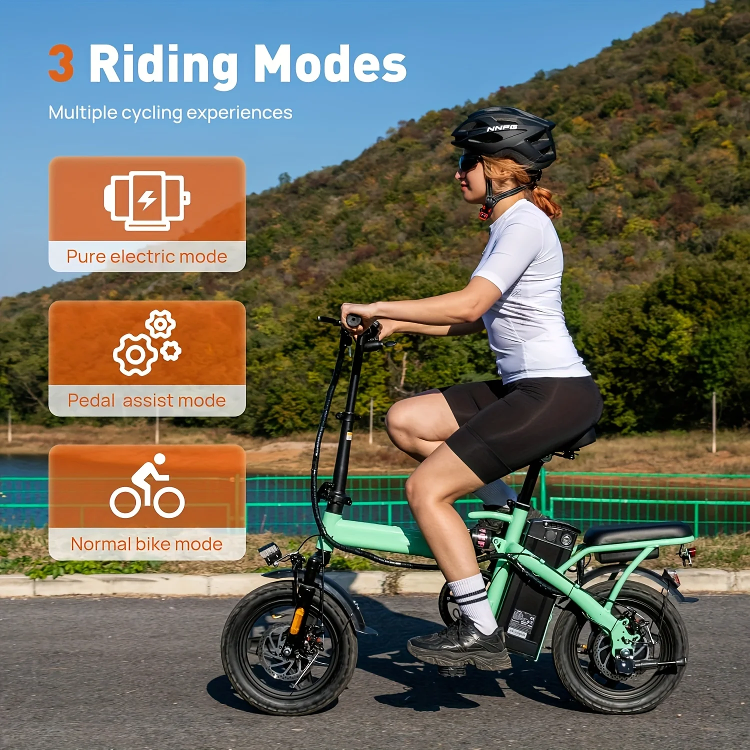 

Зеленый компактный складной электровелосипед - мощный мотор, 48В, 14-дюймовые колеса, идеально подходит для поездок на работу, легкий, с долговечной батареей