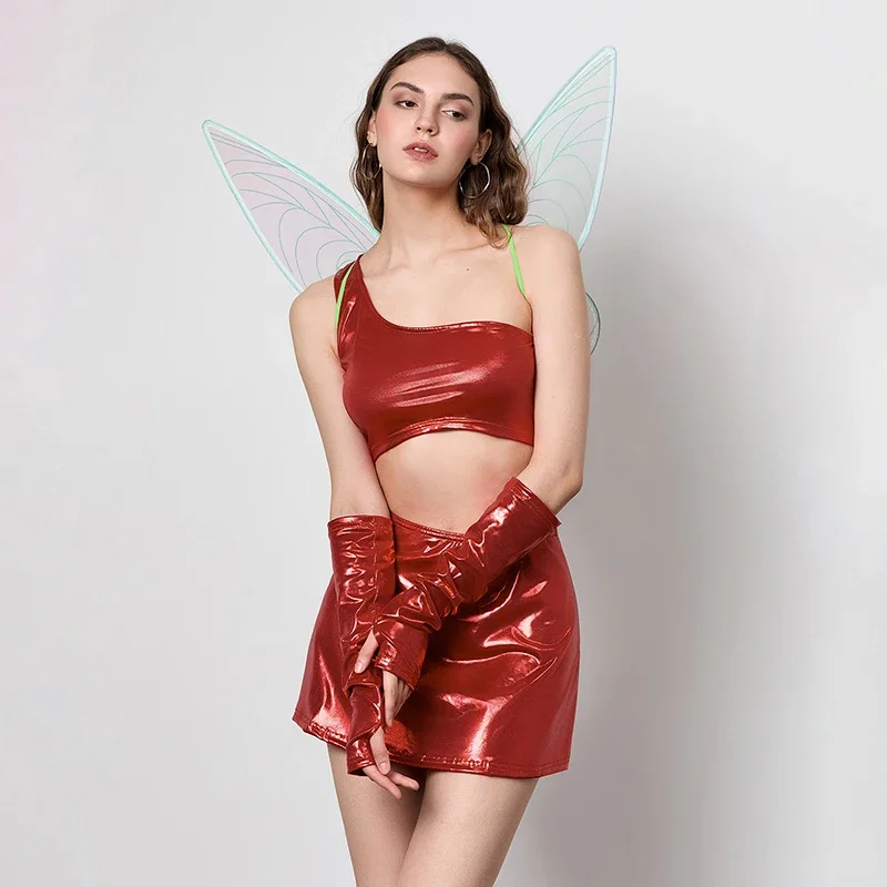 New Fashion Women Halloween Musa Costume One Shoulder Tank Top Skirt Sleeves Wings Set for Cosplay Party Outfits