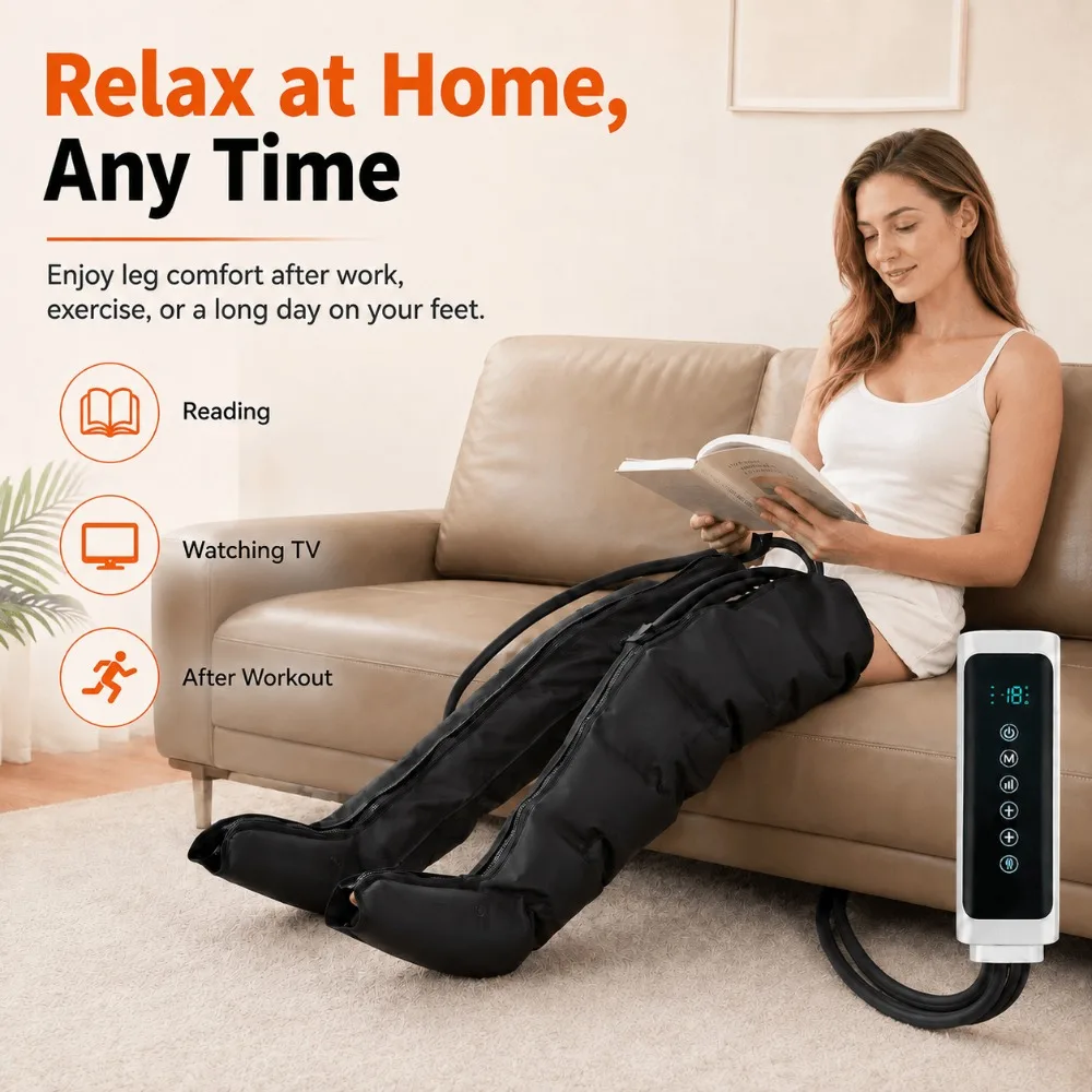 Air Pressure Leg Massager, Full Leg Compression Boots with Remote Control, 3 Modes 3 Intensities for Home Office Sports Recovery