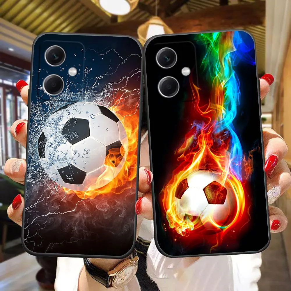 Fire Football Soccer Ball Phone Case For Redmi Note 13 12 12S 11 11T 11S 10 9 9S 8 8T 7 PRO PLUS 4G 5G Silicone Case Funda Shell