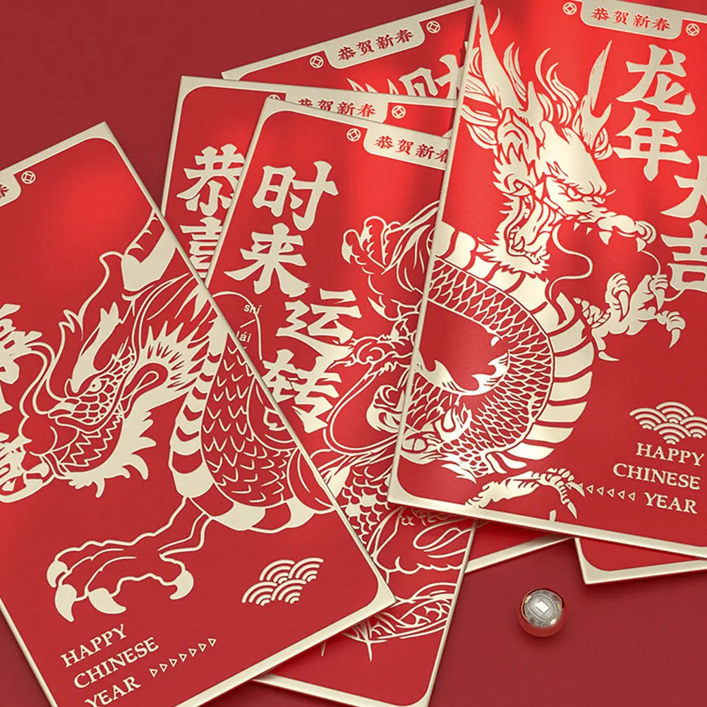 6 pçs envelope vermelho padrão de ouro envelopes de dinheiro da sorte pacotes de dinheiro festival de primavera pacotes vermelhos tradicionais chineses