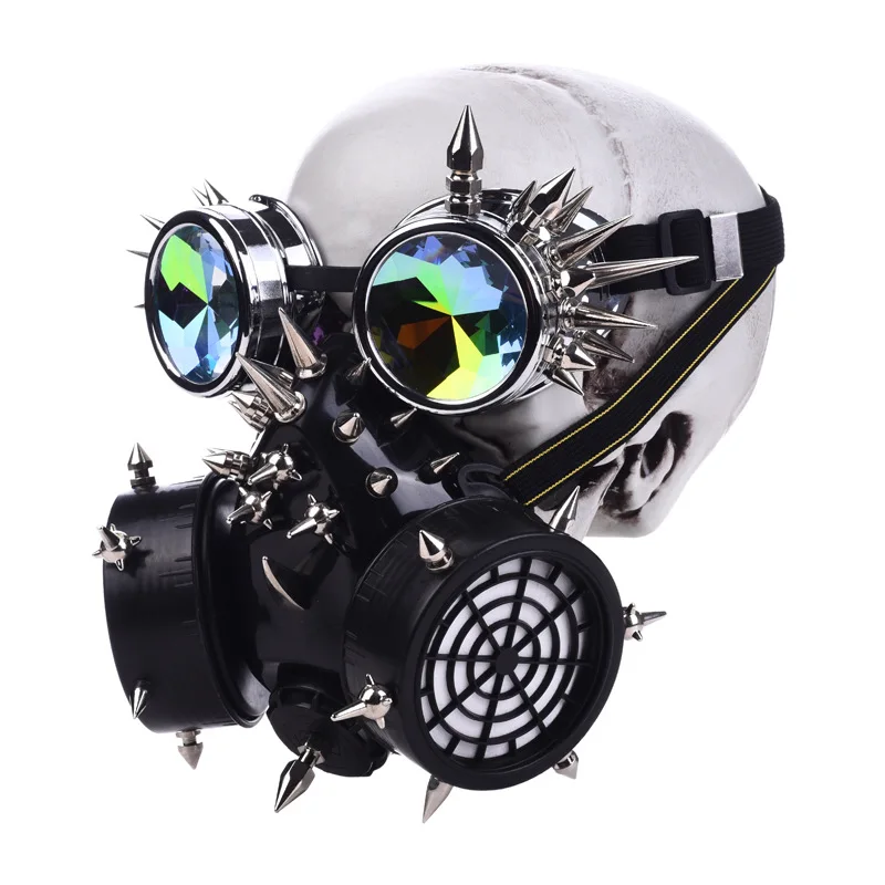 New Trendy Steampunk Fully Studed Mask With Rivet Goggles Cosplay Fancy Mask Exclusive Gothic Retro Rock Halloween Mask Glasses