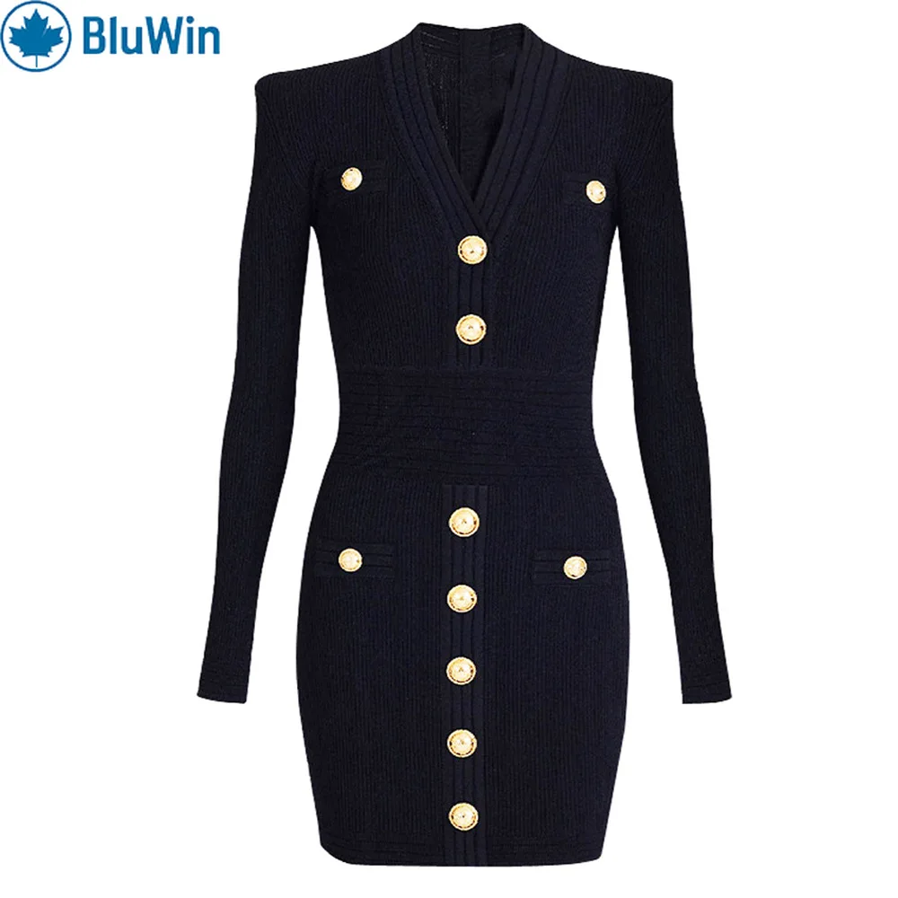 

URBANCHIC 3Colors Elegant V-Neck Knit Dress Women 2025 Autumn Long Sleeve Bodycon Sweater Dress Chic Party Midi Dress