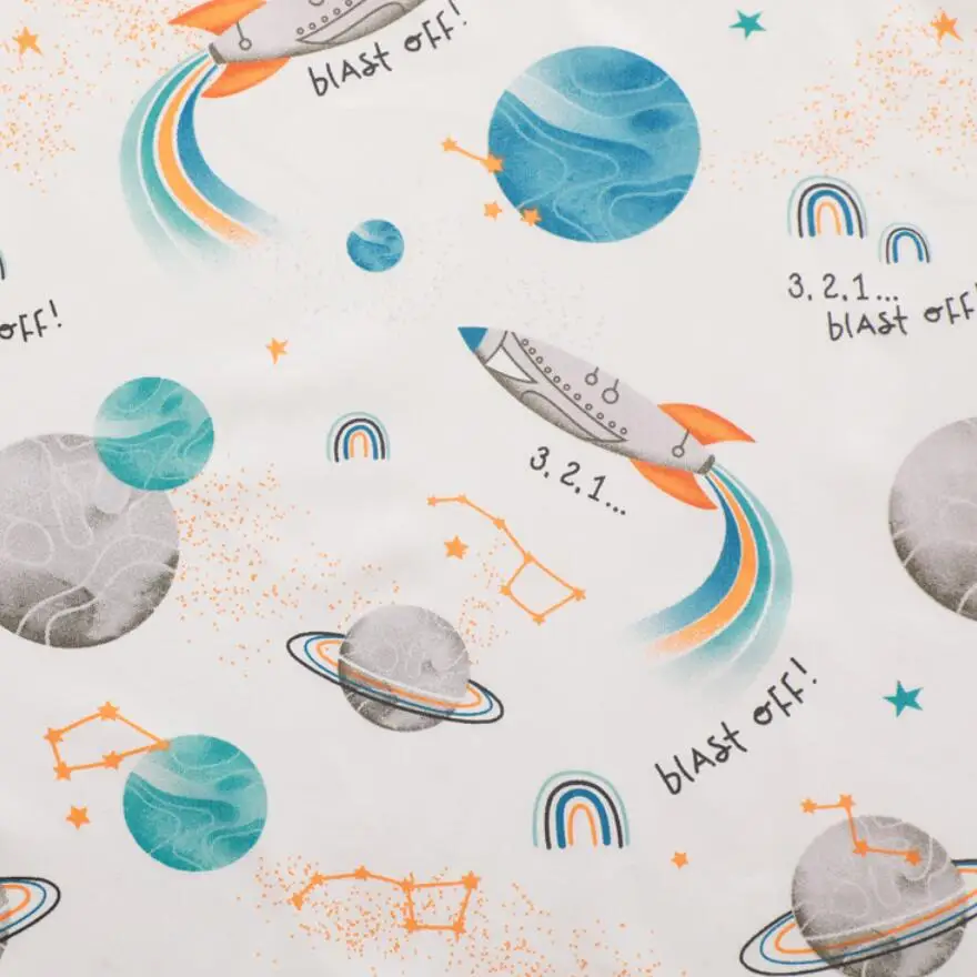 Cotton Fabric for DIY Patchwork, Handmade Cloth, Space Shuttle, Star, Rainbow Printed, Sewing Craft, Quilt, Baby Dress, tecido,