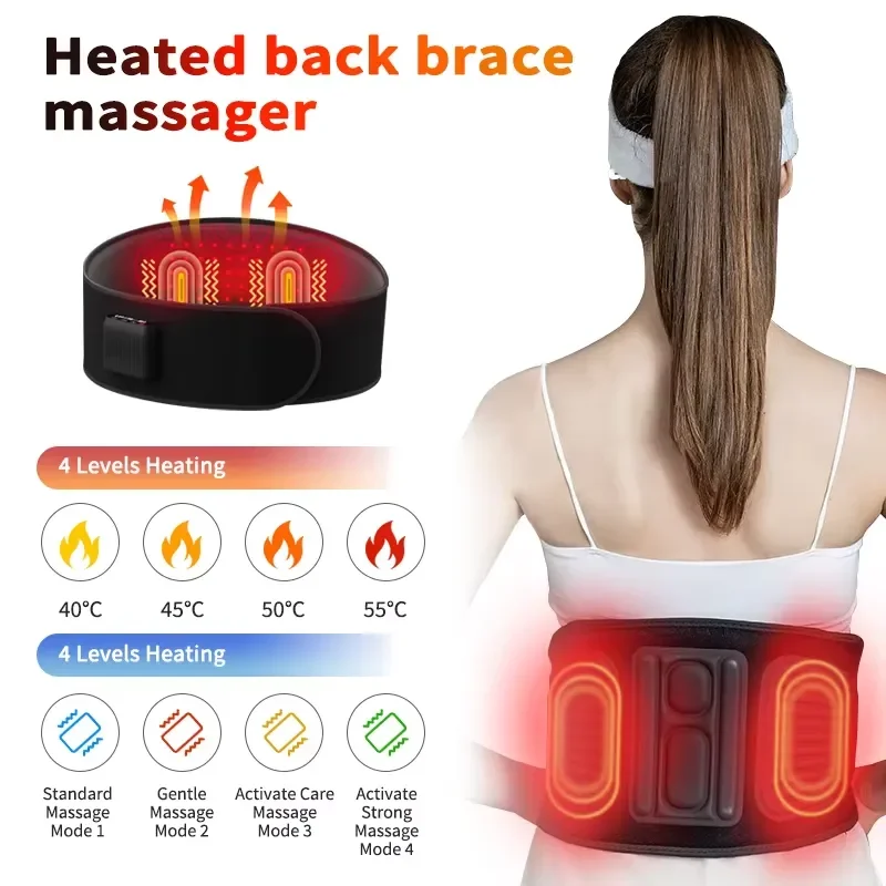 Red Light Therapy Belt with Infrared Heating Vibration - 60W Lumbar Traction Device for Lower Back Pain Relief 2400mAh