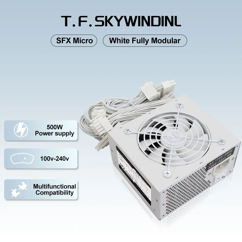 

T.F.SKYWINDINL 500W PSU White Fully Modular 500W Power Supply for Computer Gaming Desktop Mini ITX Chassis Small Computer Case