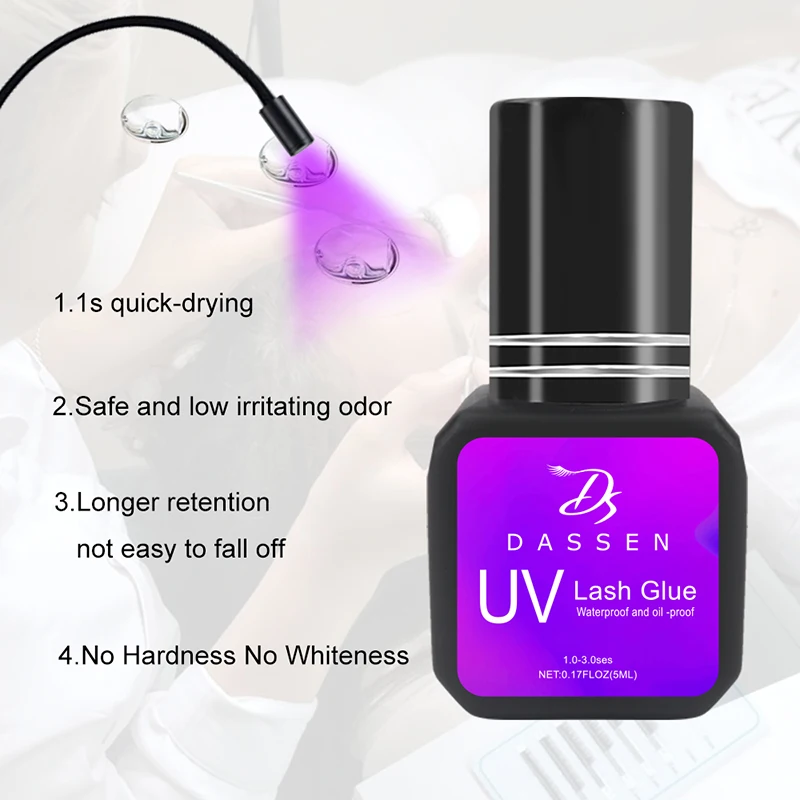 Dassen Eyelash Extensions UV Lash Glue Clear 5ml UV Glue Lamp Set For Lash Extension Supplies Makeup Beauty