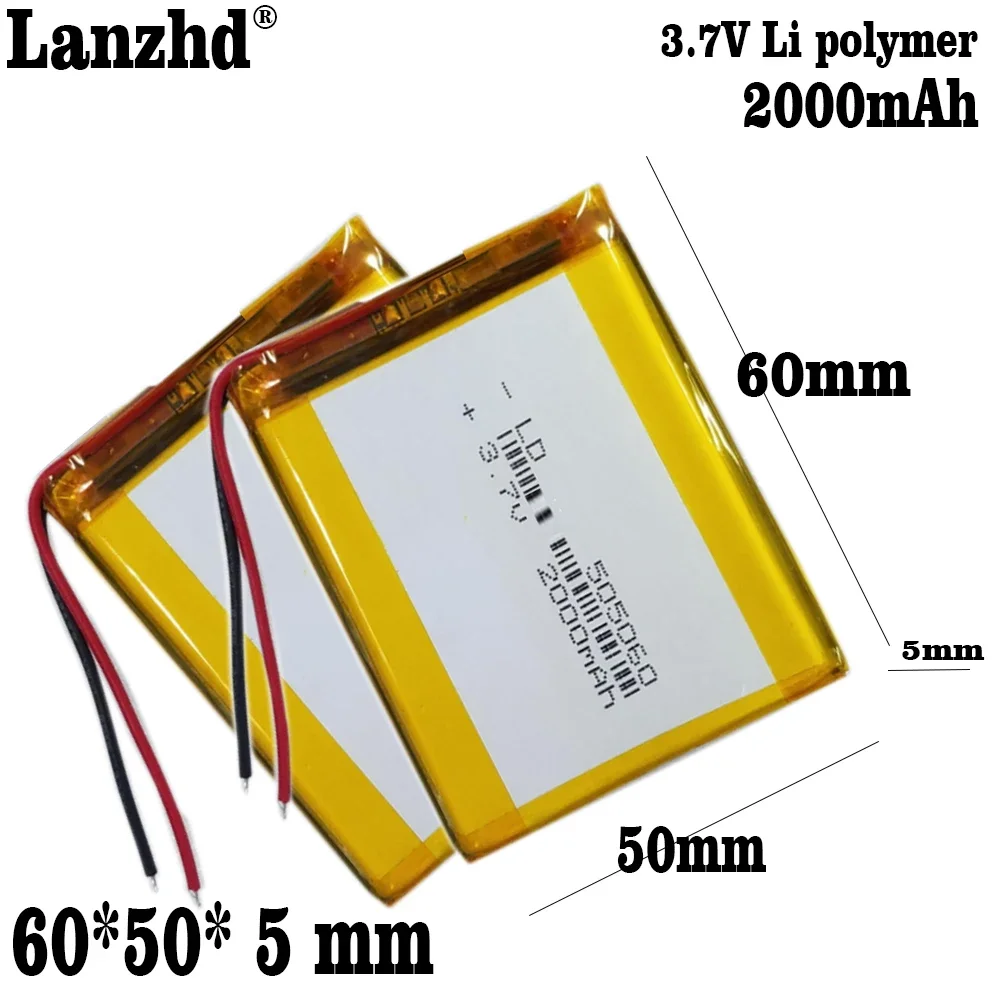 1-10pcs  505060 3.7V 2000mAh Lithium Polymer Li-Po Battery For LED Lights Power Bank Bluetooth Speaker GPS Electric Toys POS