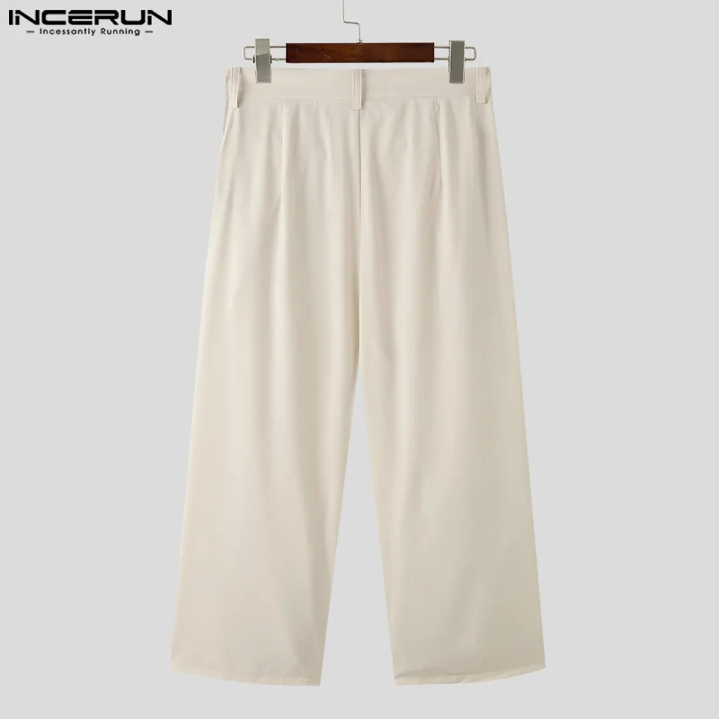 INCERUN-pantalones de pierna ancha para hombre, ropa informal holgada con botones y estampado de flores, plisada, a la moda, 2024