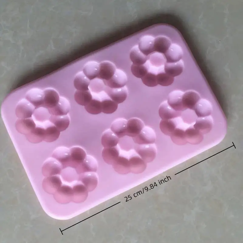 6Cavity Flower Shaped Silicone Donut Mold 3D Fondant Cake Chocolate Baking Tool Non-Stick Mould For Muffins Dessert
