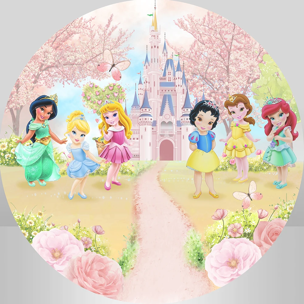 Baby Princess Round Circle Backdrop Cover for Baby Shower Party Decor Castle Floral Butterfly Spring Garden Birthday Background