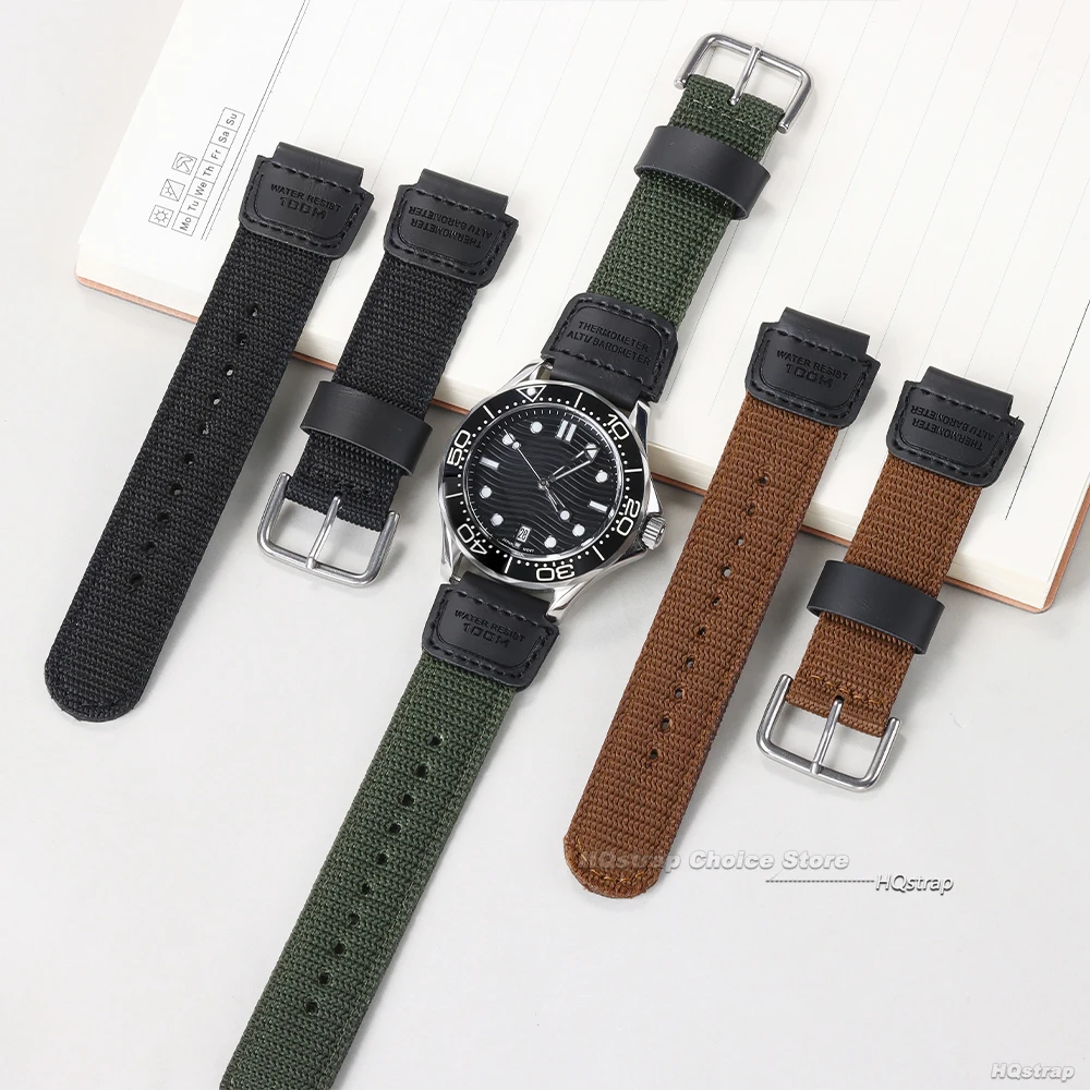 Nylon Strap for Casio AE-1200WH SGW-300 AQ-S810W F91W Convex Canvas Bracelet Men Women Sport Watchband 18mm Black Green Bracelet