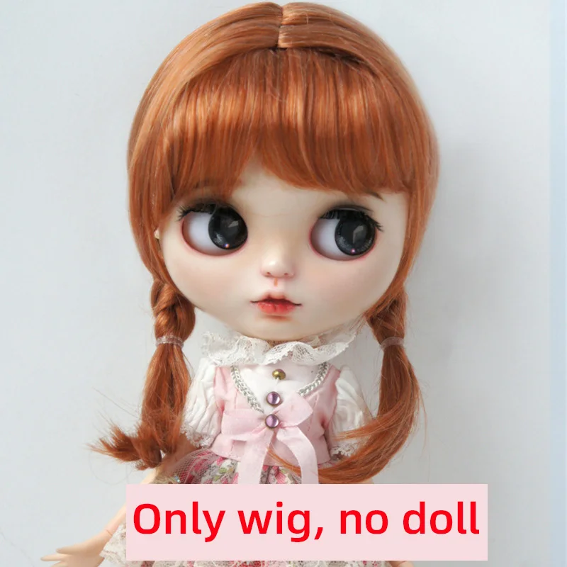 Bjd bonecas peruca blythe menina marrom bonito torção dupla tranças franja de ar para diy boneca acessórios tamanho 9-10,10-11 Polegada