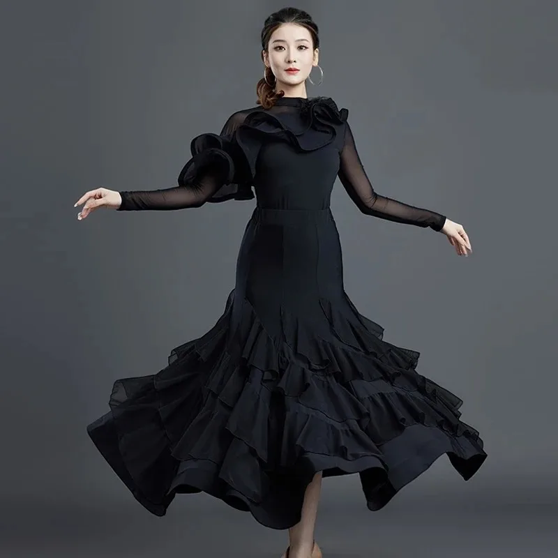 

Waltz Dress Black Ballroom Dance Dress Stadard Women Modern Dance Suit for Competition Practice Skirt Female Dance Wear