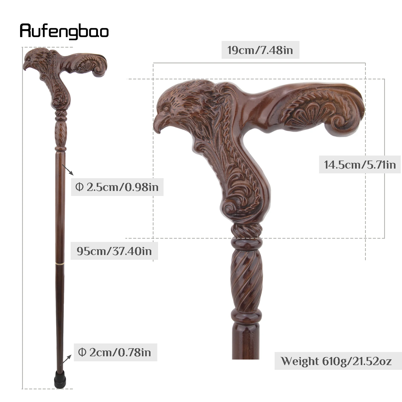 Eagle Brown Wooden Fashion Walking Stick Decorative Stick Cane Halloween For Cosplay And Parties, For Cosplay & Party 93cm