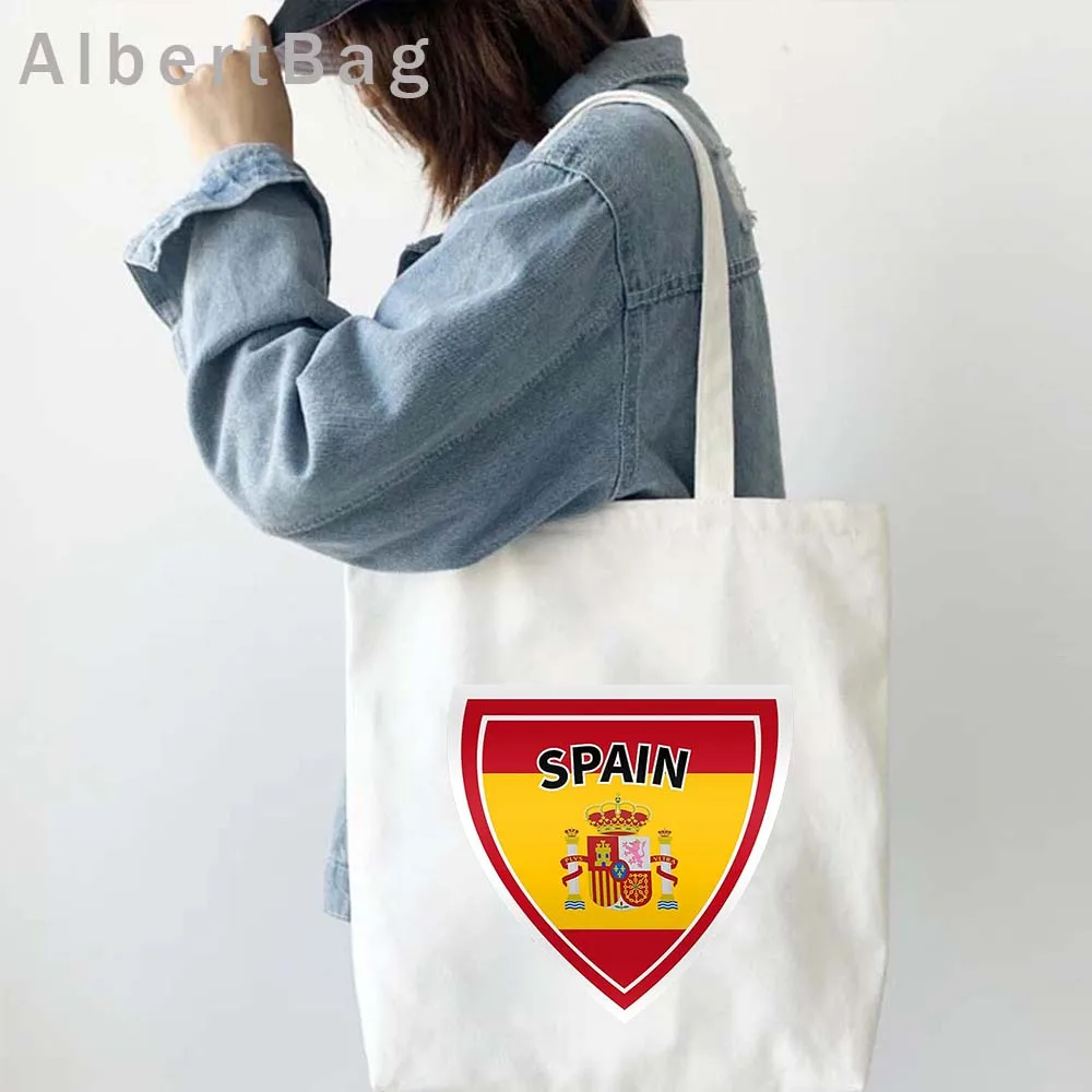 

Испания Испанский флаг Карта Мадрид Ибиза Севилья Барселона Skyline Bull Sagrada Familia Холщовая сумка через плечо Harajuku Эко-сумка