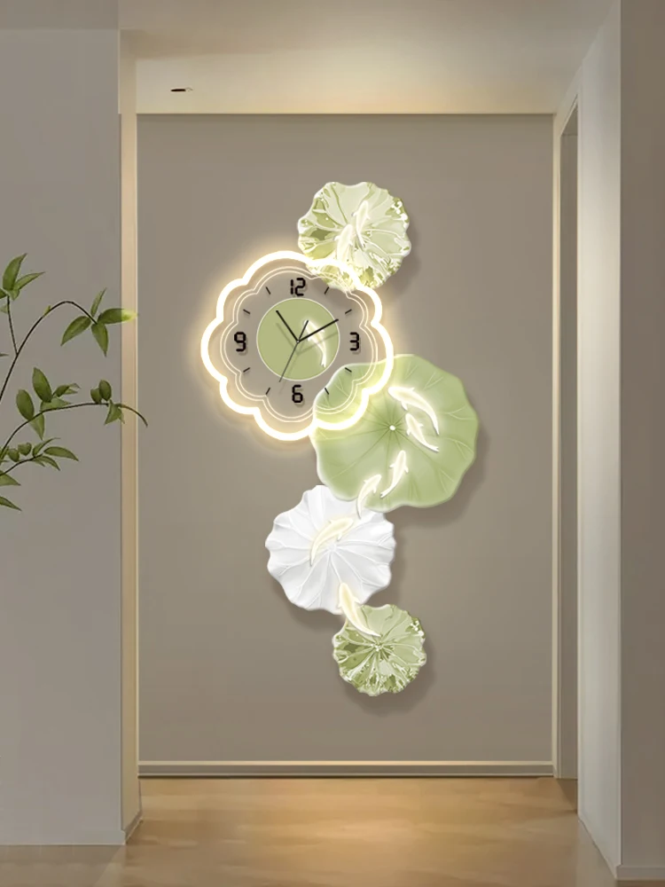 Entrance decorative painting with clocks, aisle corridor, high-end luminous creative wall lamp painting