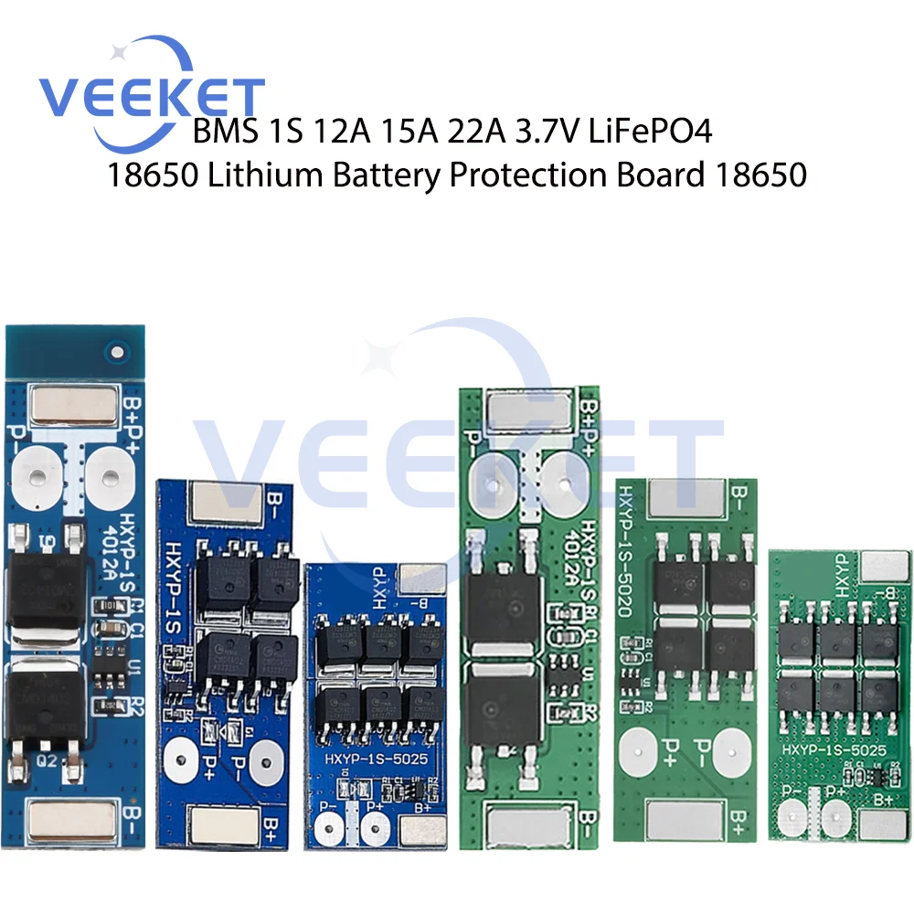 BMS 1S 12A 15A 22A 3.2V 3.7V LiFePO4 18650 Lithium Battery 18650 Prote 4.2V Charging Voltage/Short Circuit/Overcharge Prevention