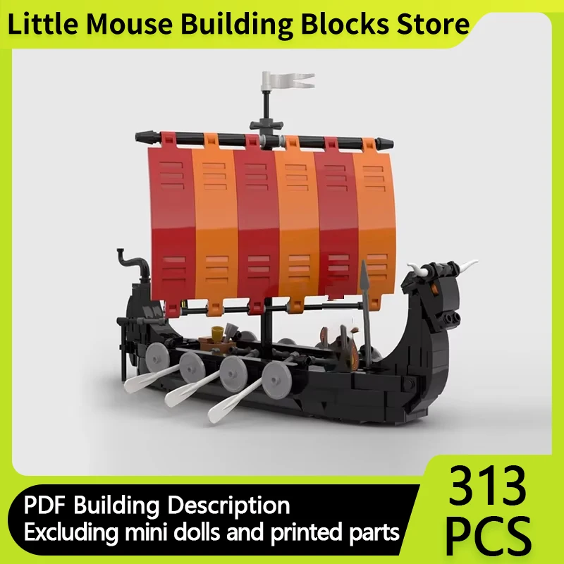 Street View Model MOC Building Bricks Viking Sailboat Cow Head Ship Modular Technology Gifts Holiday Assemble Children Toys Suit