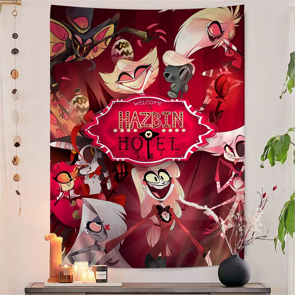 H-Hazbin Cartoon Hotel Chart Tapestry For Living Room Home Dorm Decor Art Home Decor