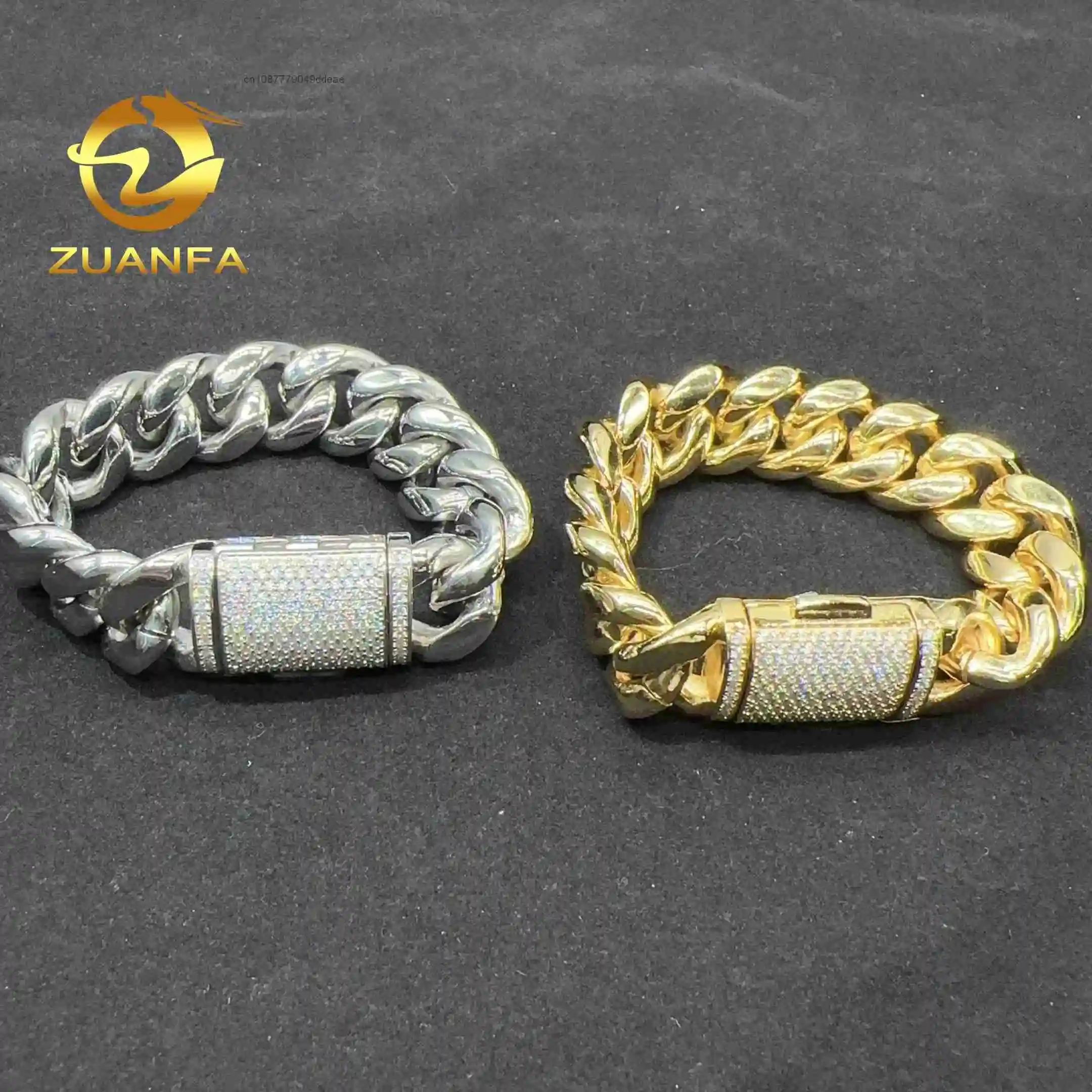 Hop Hip Necklace Iced Out Silver Moissanite Clasp 18mm14mm Stainless Steel Cuban Chain Gold Bracelet..