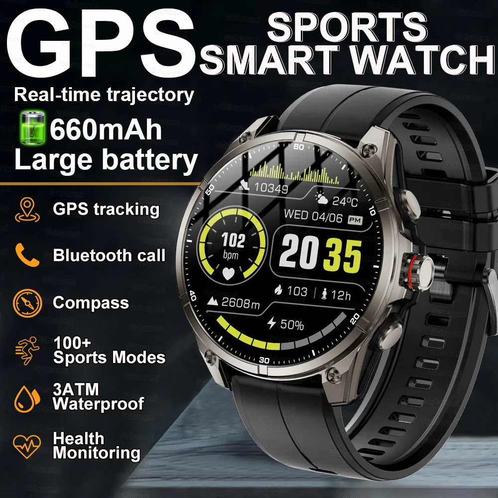 GUHUAVMI Neue Herren-Sport-Smartwatch, 50 Meter tief, wasserdicht, 1,43 Zoll AMOLED-Bildschirm, Gesundheitsüberwachung, Bluetooth-Anrufarmband 5