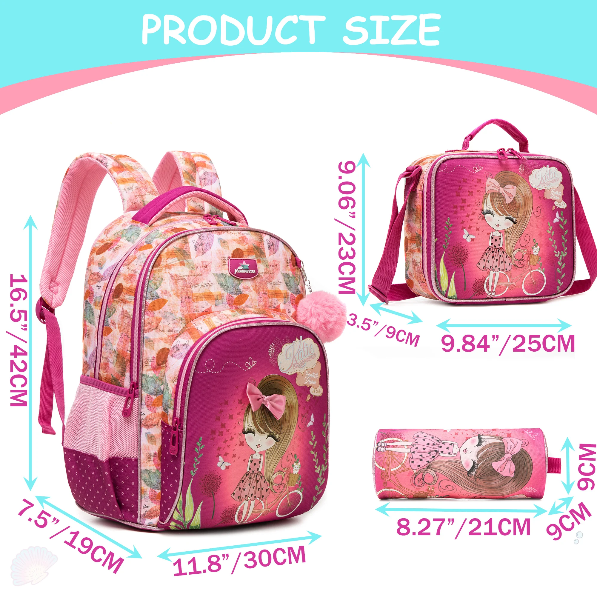 Backpack for Girls,Bookbag with Lunch Box Kids School Bag Set 3pcs Flower Girls Backpack Set School Daypack for Teens Girls